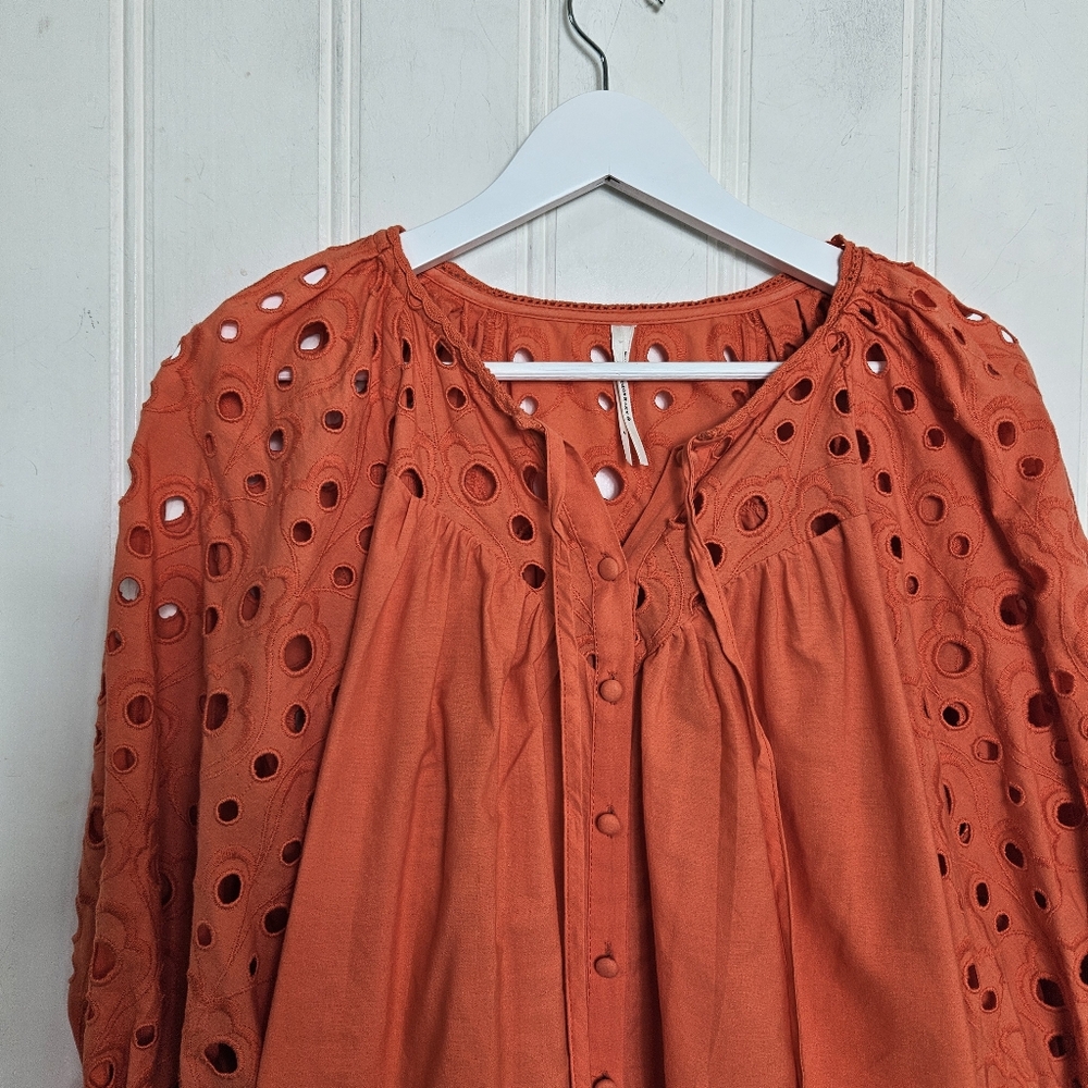 Anthropologie Orange Eyelet Peasant Blouse - Picture 3 of 16